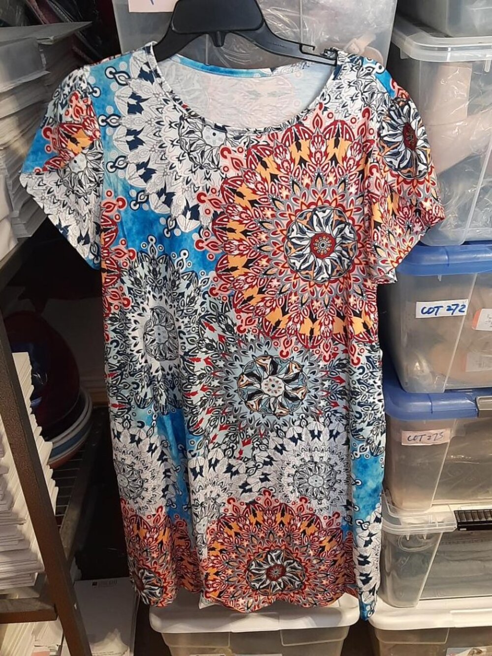 NEW ! Women Multicolor Crew Neck Casual Swing Dress Size L